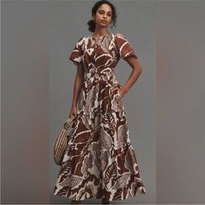 Anthropologie Brown and White Patterned Somerset Dress
